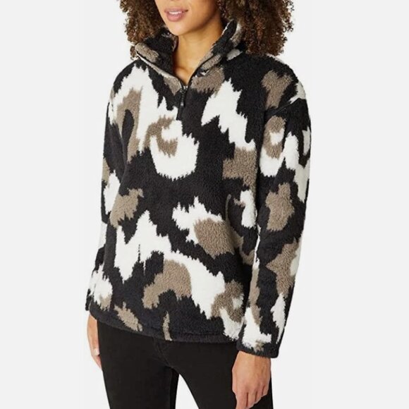 Eddie Bauer Womens Ultra Soft Sherpa Fleece 1/4 Zip Pullover Medium Black Camo - Picture 2 of 12